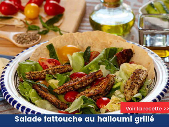 Salade fattouche au halloumi grillé